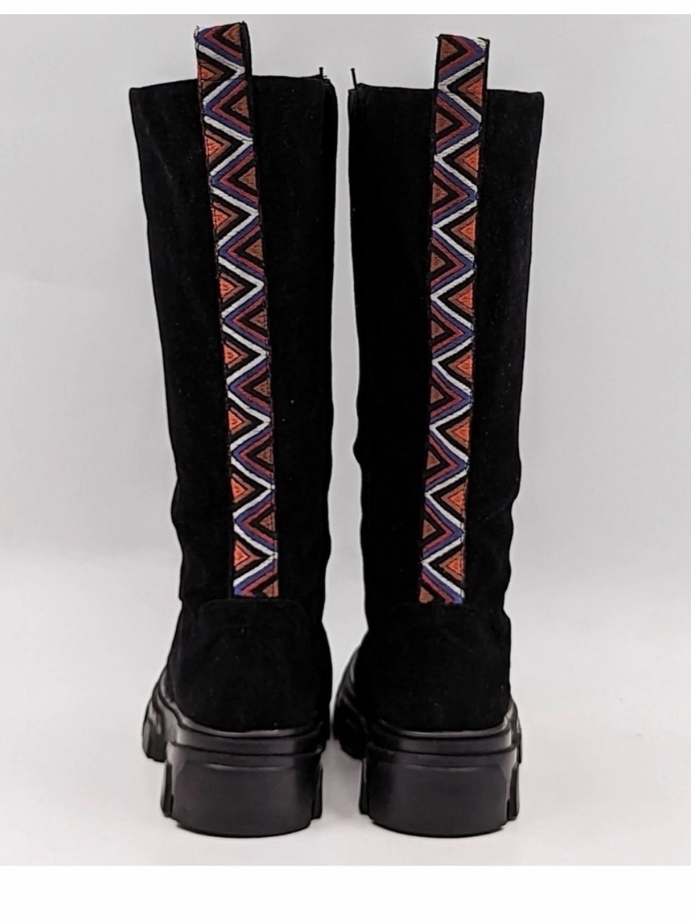 FARM Rio Black Suede Over-the-Knee Boots with Colorful Chevron Trim